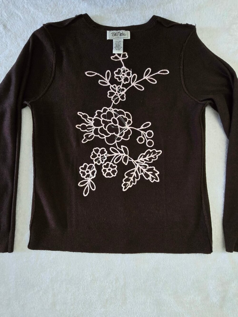 Vintage Y2K Bob Mackie Wearable Art Cardigan Brown Embroidered Wool Blend, Sz S - Picture 4 of 16